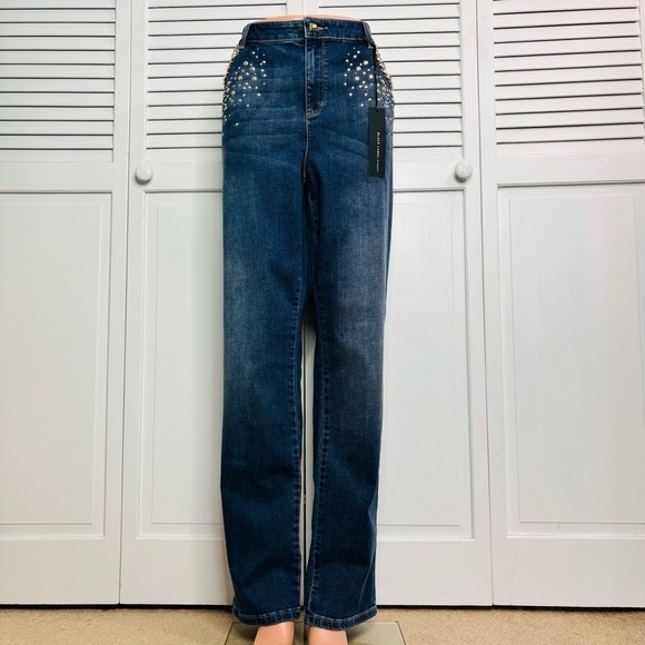CHICO’S Black Label Denim Navy Embellished Denim Pant Size 14 - Picture 1 of 12